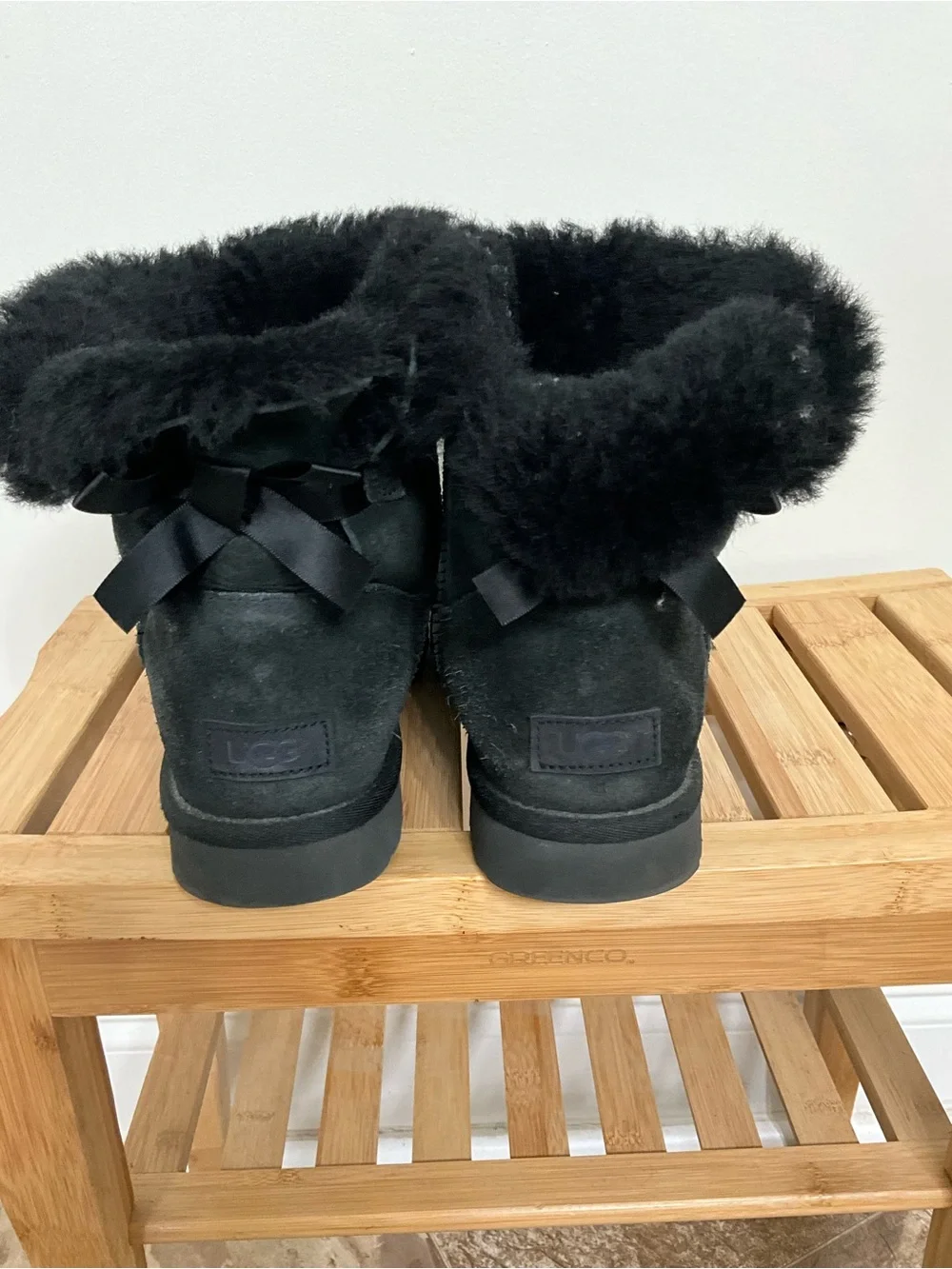 UGG Black Suede Shearling Short Boot Slippers